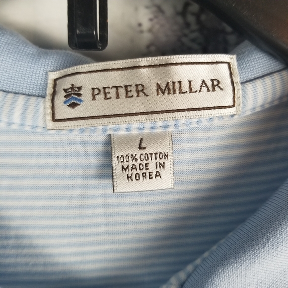 Peter Millar Striped Polo Blue White Mens Large - Picture 3 of 5